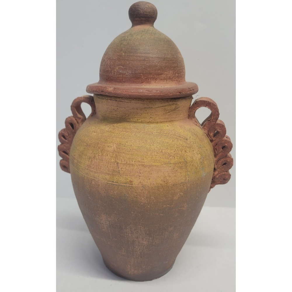Terra Cotta Brown Textured Handmade Pottery Art Urn Art Deco Gin Jar